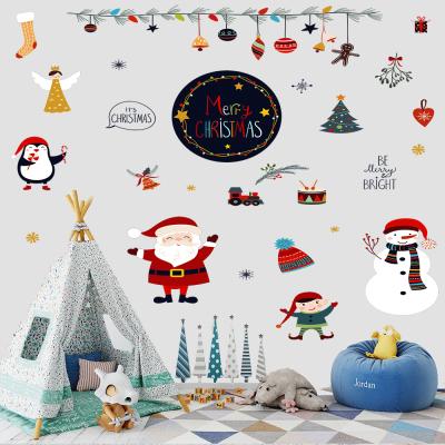 China Santa Claus Penguin Snowman Cartoon Self Adhesive Stickers Wall Sticker Living Room Bedroom Shop Window Self Adhesive Waterproof Removable Decoration Christmas for sale