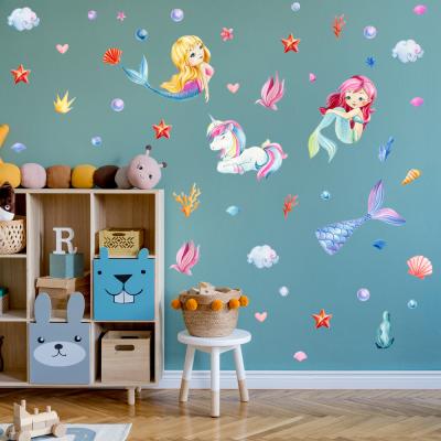 China New Cartoon Mermaid Underwater World Unicorn Self Adhesive Stickers Wall Stickers Kids Room Kindergarten Self Adhesive Waterproof Removable Decoration for sale