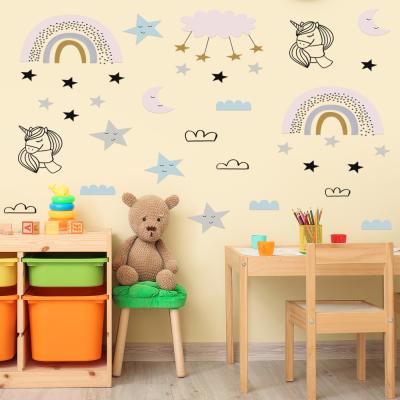 China New Star Moon Self Adhesive Waterproof Removable Rainbow Unicorn Wall Sticker For Kids Gift Living Room Kids Room Window Decor Self Adhesive Stickers for sale