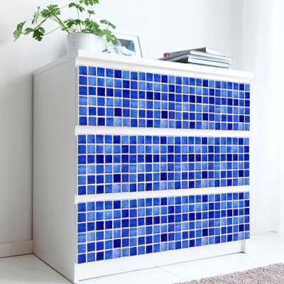 China 10pcs Matte Tiles Floor Sticker Bathroom Floor Decor Self-adhesive Blue Removable Flat Wall Stickers Self Adhesive Waterproof PVC Removable Wallpaper for sale