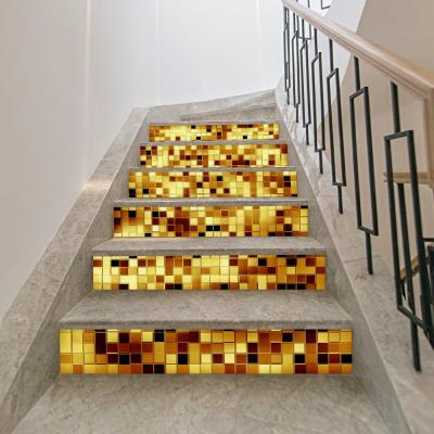 China 6pcs/set Gold Mosaic Self Adhesive Waterproof Removable Stair Steps Decoration Wall Stickers Self Adhesive Removable Mural Wallpaper for sale