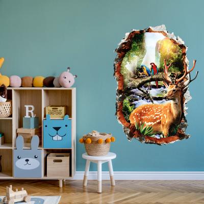 China Newcomer 3D Parrot Landscape Effect Deer Sika Parrot Wall Stickers Living Room Self Adhesive Waterproof Removable Bedroom Home Decoration Wallpaper for sale