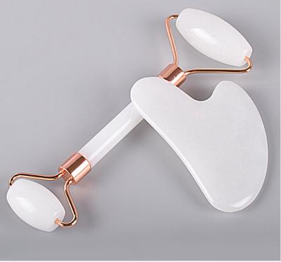 China Portable/Cool/Comfortable custom made natural white jade face quartz box double rollers/tools facial roller massager for sale for sale