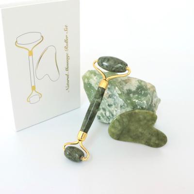 China New product portable/cool/comfortable natural green jade roller stone dual rollers/stone massager for face for sale