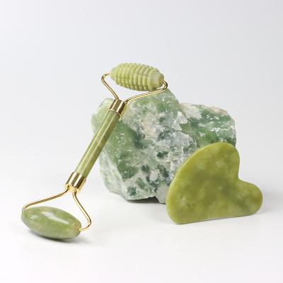 China Custom made 100% real natural anti-aging natural nephrite jade facial green xiuyan double rollers/roller portable/cool/comfortable massager for sale