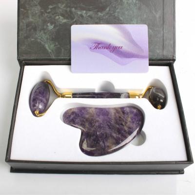 China New Product Portable/Cool/Comfortable Natural Purple Jade Roller Stone Double Rollers/Stone Massager For Face for sale