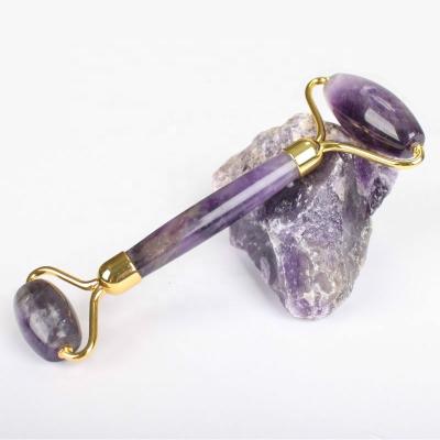 China Natural Face Lift Purple Quartz Jade Face Roller Set With Box for sale