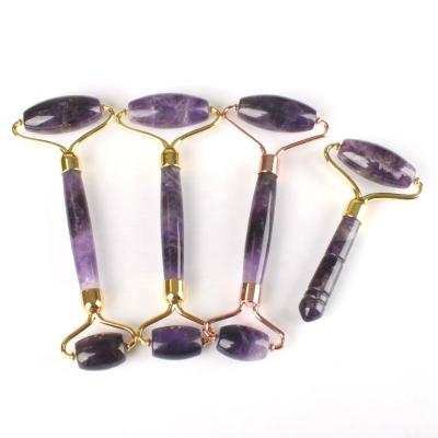 China Dual Rollers/Purple Quartz Jade Roller Portable/Cool/Comfortable High Quality Natural Anti Aging Facial Massager Tool for sale