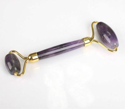 China Natural face lift purple quartz amethyst jade face roller gua sha set massage with box for sale