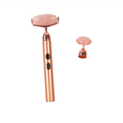 China Face Massager Quartz 2 in 1 Electric Jade USB Vibrating Facial Roller for sale