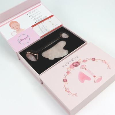 China Private Label Facial Face Rose Quartz Jade Roller Gua Sha Set For Face for sale