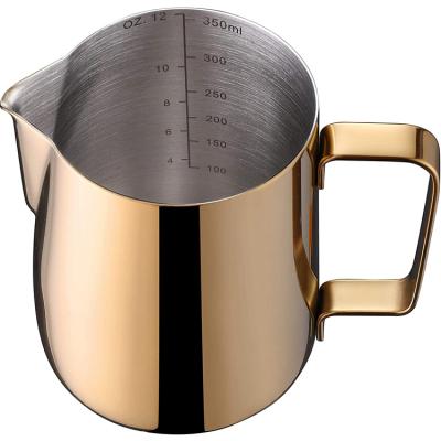 China PURPLESEVEN Gold Color 12oz 350ml Stainless Steel Espresso Pitcher Viable Craft Coffee Latte Milk Frother Pouring Pitcher for sale