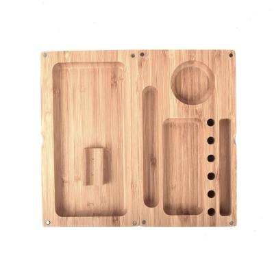 China Small Minimalist Custom Smoking Bamboo Wooden Cigarette Accessories Magnetic Herbal Magnet Cigar Wooden Tobacco Handles Rolling Tray for sale