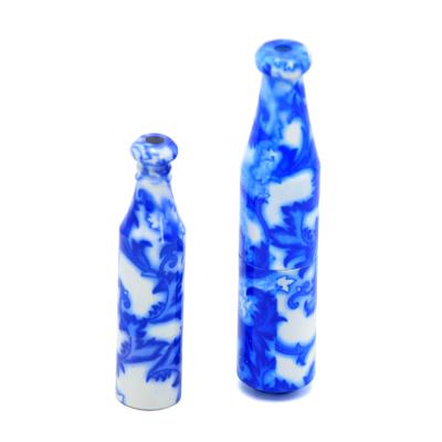 China 78mm Tall Minimalist Aluminum Container Blue And White Cigarette Porcelain Filter Stone Set for sale