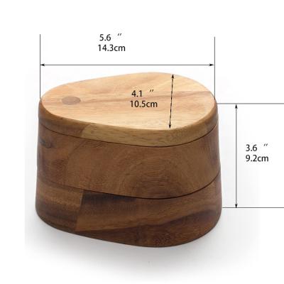 China Sustainable Natural Acacia Wood Seasoning Storage 2 Layers Salt Cellar Keeper Pepper Spice Box With Magnetic Swivel Lid for sale