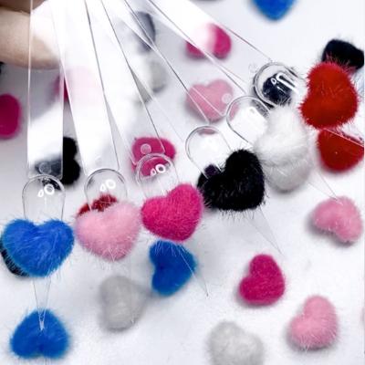 China New Solid Festival Holiday Finger Decoration Oosi Heart Shape Fluffy Nail Art Decorations Pom Poms Nail Art Charms DIY 16 Magnetic Colors Removeable for sale