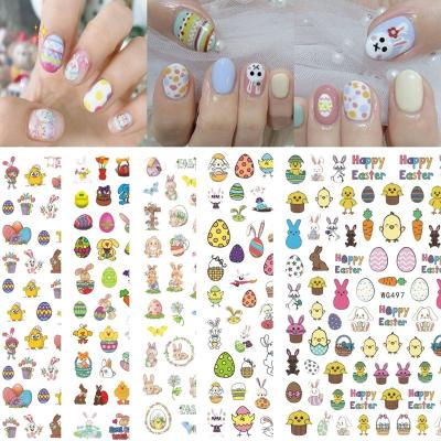 China 2022 Festival Holiday Finger Decoration Oosi Easter 3d Nail Sticker Easter Bunny Eggs Back 3d Adhesive Nail Art Stickers Easter for sale