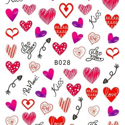 China Valentine Day Festival 3D Love Heart Theme Red Sweet Festival Holiday Finger Decoration Oosi Adhesive Nail Art Sticker Decal for Manicure Supplies for sale