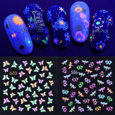 China 24series 3d Fluorescent Oosi Dragonfly Butterfly Nail Art Stickers Festival Holiday Finger Decoration During Luminous Butterfly Nail Stickers Set for sale