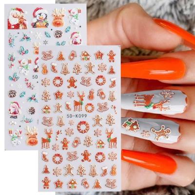 China Colorful Oosi Back Nail Stickers Adhesive Stickers 5d Festival Holiday Finger Decoration Emboss Snowflake Bird 5d Christmas Gift Nail Art Stickers of snow for sale