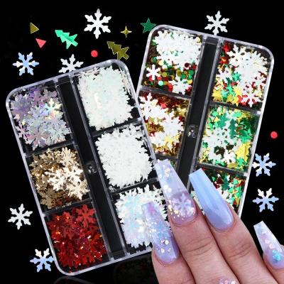 China Festival Holiday Finger Decoration Oosi Mixed Design 3 Set 6 Slots Nail White Nail Art Sequins Glitter DIY Kit Winter Snowflake Christmas For Nail Accessories for sale