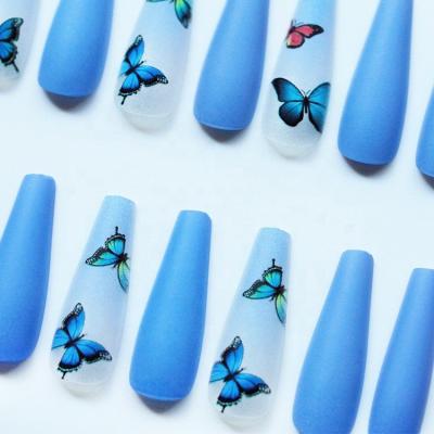 China Festival Holiday Finger Decoration Oosi De Box Packing Blue Butterfly Press On Nails Women Handmade Press On False Nails Artificial Nails for sale