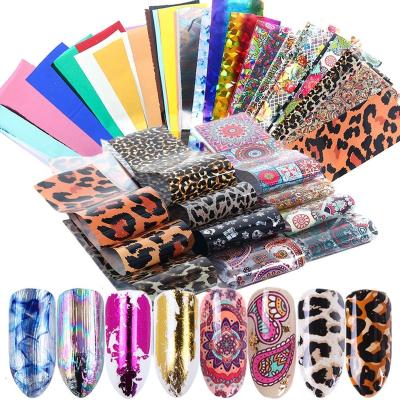 China 2022 New Festival Holiday Finger Decoration Oosi Foil Transfer 50pcs/set For Nail Art Foil Leopard Print Laser Star Stickers Art Luxury Retro Vintage Nail Foil for sale