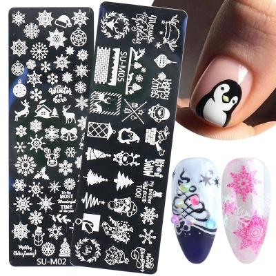 China Festival Holiday Christmas Decoration Oosi Finger Stamping Unique Template Nail Art Printing Steel Plate Elk Snowflakes Nail Art Print For Nail Decorations for sale