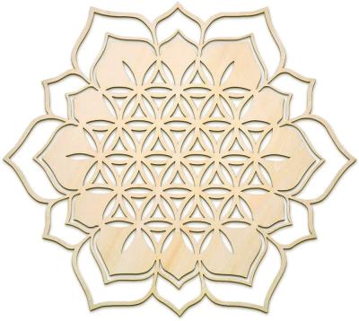 China Europe 8 Inch Flower of Life Wooden Wall Art Spiritual Home Decor Sacred Geometry for Yoga or Meditation Chakra Crystal Grid Board for sale