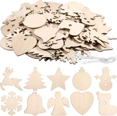 China Unfinished Wooden Christmas Ornament Europe Hanging Crafts For DIY Christmas Hanging Decoration in 10 Shapes for sale