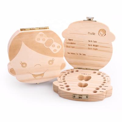 China Wooden Italy English PolandTurkey Portuguese Spanish Greece Dutch Europe Storage Box Tooth Box For Baby Organizer Box For Milk Teeth for sale