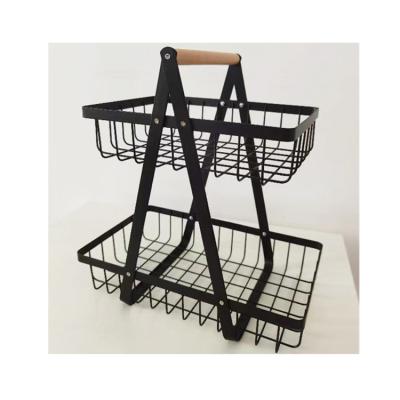 China Stocked Fruit Basket Holder Countertop Fruit Rack Vegetable Storage Metal Basket Display Stand for sale