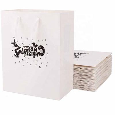 China Recyclable custom logo luxury white bags thank you for gift package kraft paper wholesale paper bags with handles bulk for sale