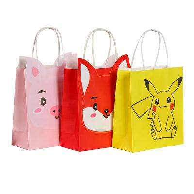 China Kids Recyclable Cute Pikachu Paper Bags With Handles Bulk Wholesale White Shopping Gift Bags For Business for sale