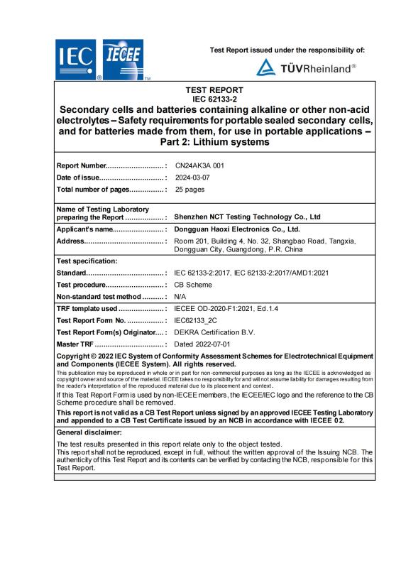 IEC62133 - Shenzhen Longhehui Electronic Co., Limited