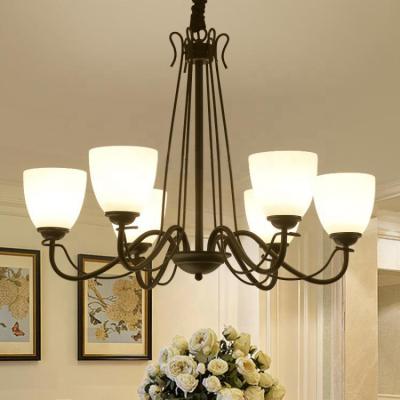 China Home Modern Black Pendant Lights With Cream Glass Shade Wrought Iron Chandeliers Lighting ETL89042 for sale