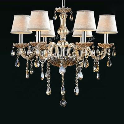 China Mid Century Luxury Fabric Crystal Chandeliers With Brown Shade For Centerpieces Turkey ETL84023 for sale