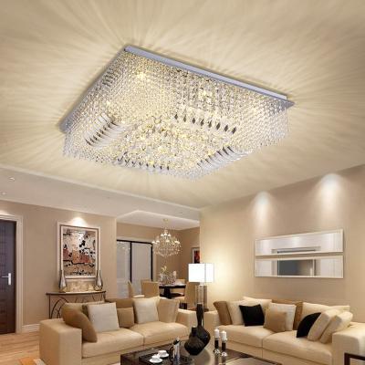 China Home Modern Square Crystal Ceiling Lamps For Hall Room With Remote Control ETL60188 for sale