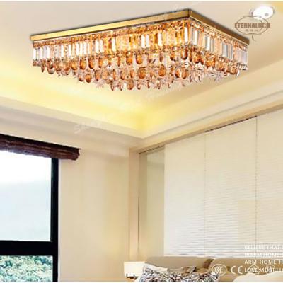 China Surface Mounted Ouro Modern Yellow Gold Color Crystal Ceiling Lamps Deckenleuchte Lobby Lighting For Lobby Room ETL6141 for sale