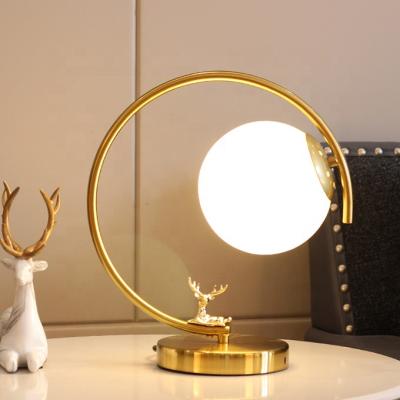 China Modern/simple/luxury all glass warm decorative table lamp milk white copper table lamp little elk table lamp ETL8910085 for sale