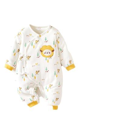 China Autumn and winter baby clothes classic newborn oblique placket baby jumpsuit lace up cotton staple baby jumpsuit for sale