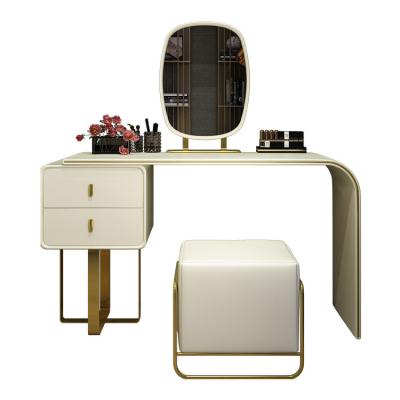 China Wholesale Convertible Bedroom Dresser Vanity White Leather Corner Table With Mirror for sale