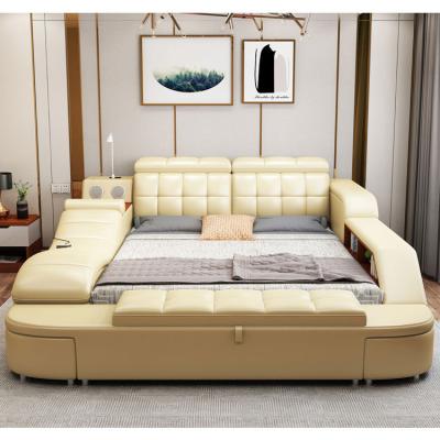 China Wholesale Leather And Fabric Stretch Sofa Bed With Power Line Slot Machine Headrest Adjustable Smart Bed for sale