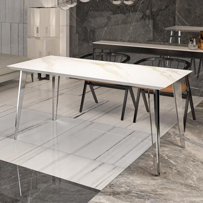 China (Size)Adjustable Nordic Marble Countertops Stone Rectangular Marble Dining Table With Stainless Steel Leg for sale