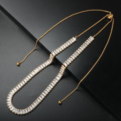 China Trendy Fashion Luxury Tennis Choker Stainless Steel Zircon Square Chain Necklace Necklace For Women Wedding Party Jewelry Wholesale for sale