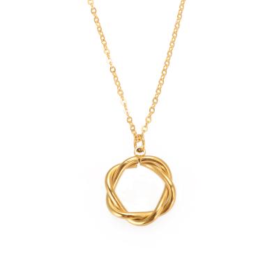 China TRENDY Circular Stainless Steel Knot Charm Necklace Gold Color Around Pendant Necklace For Women Fashion Jewelry Gift for sale