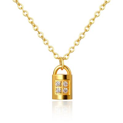 China FASHIONABLE JOVO LOVE Brand CZ Stone Pendant Necklace Gold Small Luxury Lock Pendant Necklace For Women Men Fashion Jewelry Gift for sale