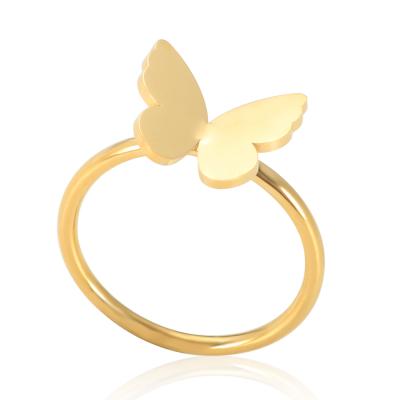 China Cute Fashion Stainless Steel Butterfly Ring 18K Gold Plated Thin Ring Jewelry Gift For Women Wedding Party for sale