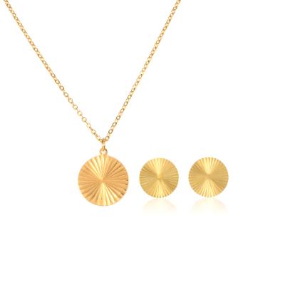 China CLASSIC Fashion 18K Gold Plated Round Shape Pendant Necklace Around Stud Earrings For Women Stainless Steel Jewelry Set Gift for sale