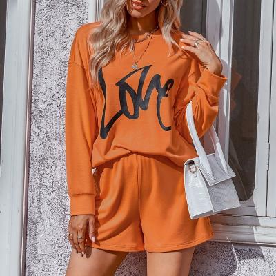 China QUICK DRY Women's Solid Color Long Sleeve Tee And Shorts Suit 2022 Autumn New Fashion Casual Loose Two Piece Set Sports Outfits For Female for sale